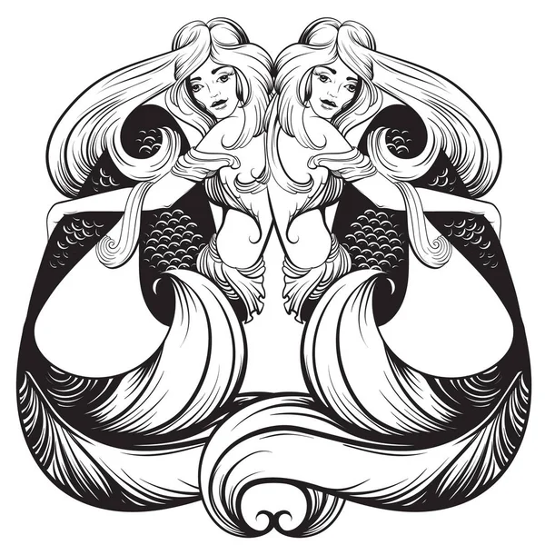 Ilustración vectorial de hermosa sirena — Vector de stock