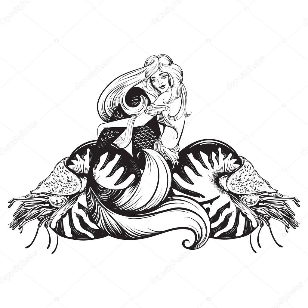 Vector illustration of beautiful mermaid