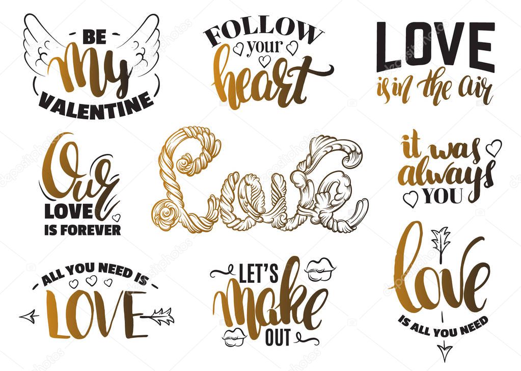 Romantic cute trendy collection of quote typographical background