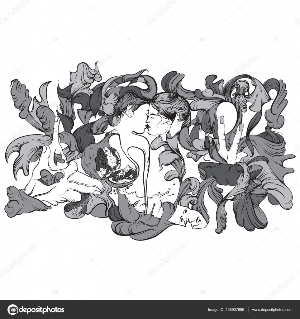 Vector surreal illustration with kissing lovers — Stock Vector ...