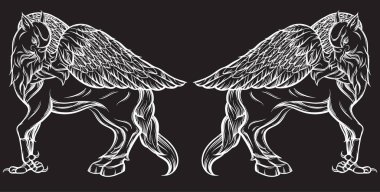 Vektör el hipogriff gerçekçi çizimi çizgi stili içinde çekilmiş.. 