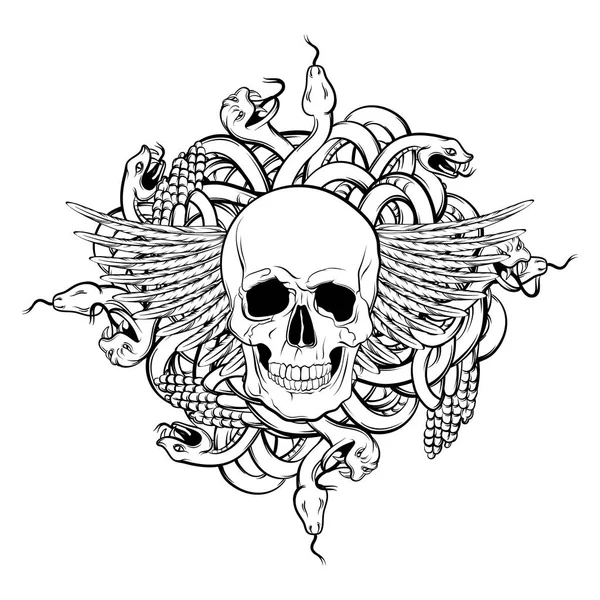 Kanatlı gerçekçi insan kafatası vektör çizim