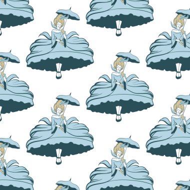 Vector pattern with  hand drawn illustration of flying  woman clipart