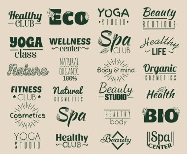Logo ve etiketleri, sağlıklı yaşam için rozetleri vektör toplama