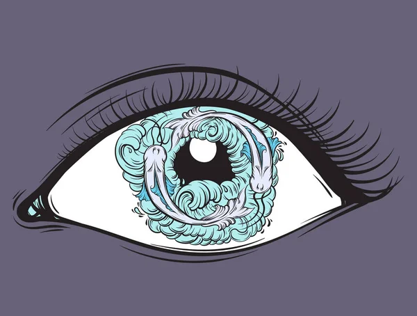 Ilustração criativa vetorial de olhos com peixe —  Vetores de Stock