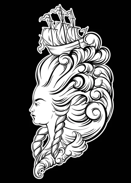 Vecor ilustración de la cabeza de la mujer con hermoso peinado — Vector de stock