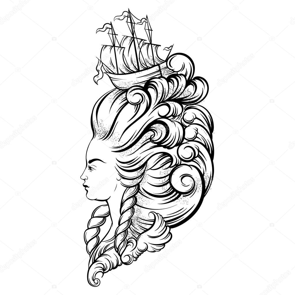 Vecor illustration of woman head with beautiful hairstyle