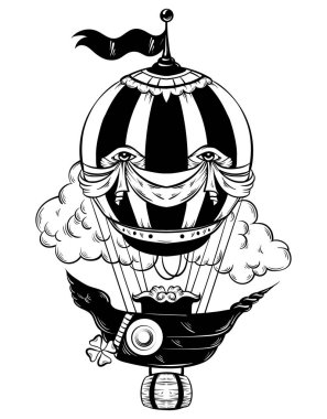 Vektör el hava balonu bulutlar ile çizilmiş çizimi. 