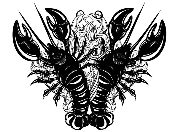 Illustration vectorielle dessinée à la main du homard et du crabe dans un style réaliste isolé — Image vectorielle