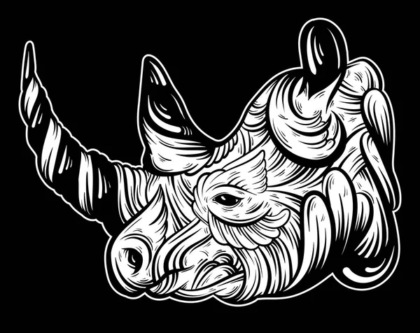 Vector hand drawn  illustration of rhino with decorative elements. — Stock Vector