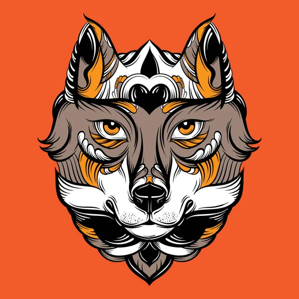 Vector hand getekende illustratie van wolf met decoratieve elementen. — Stockvector