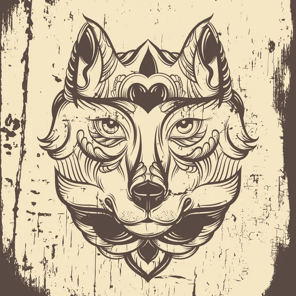 Illustrazione disegnata a mano vettoriale del lupo con elementi decorativi . — Vettoriale Stock