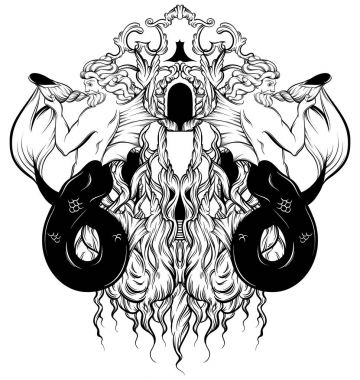 Vektör el triton Barok cephe ile çizilmiş çizimi