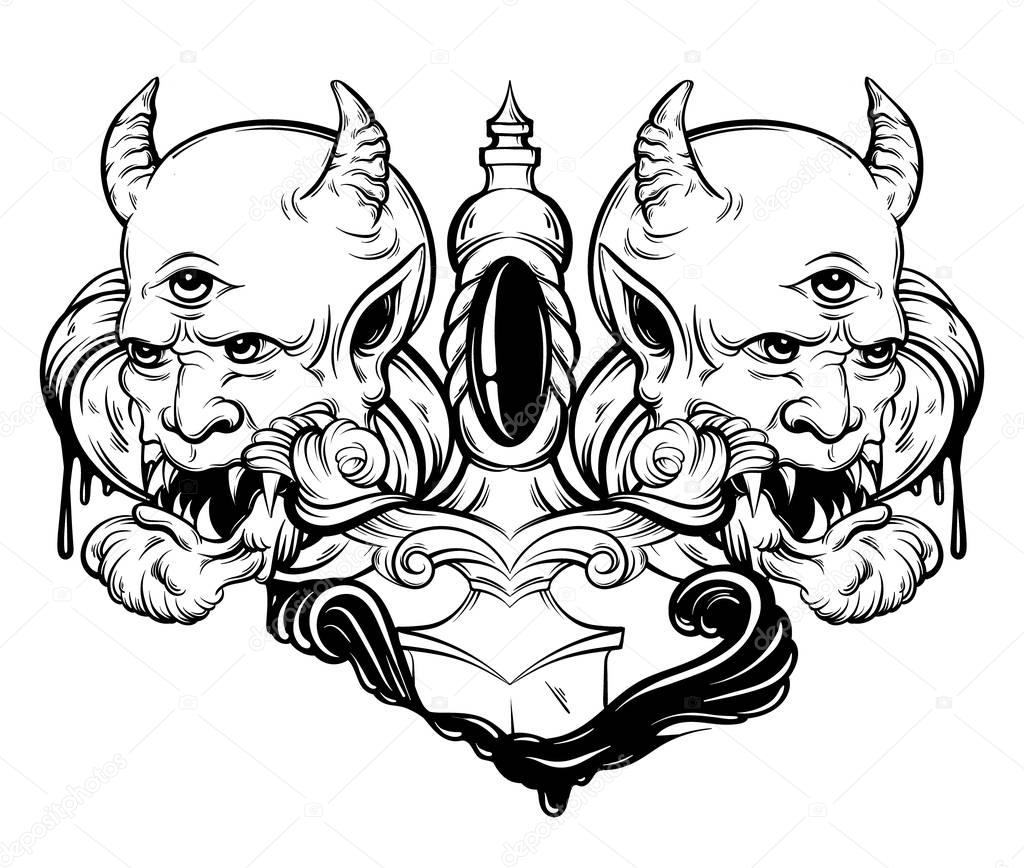 Vector hand drawn illustration of devil 