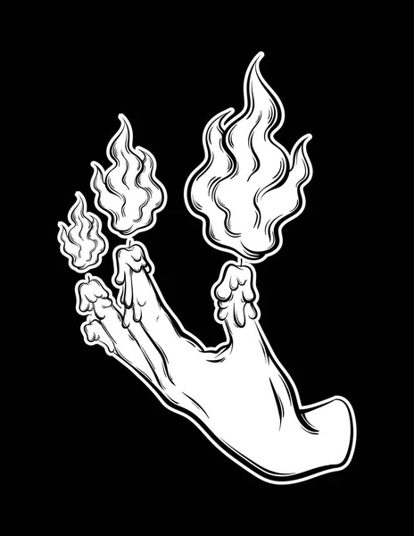 Illustration vectorielle dessinée à la main de la main humaine avec feu — Image vectorielle