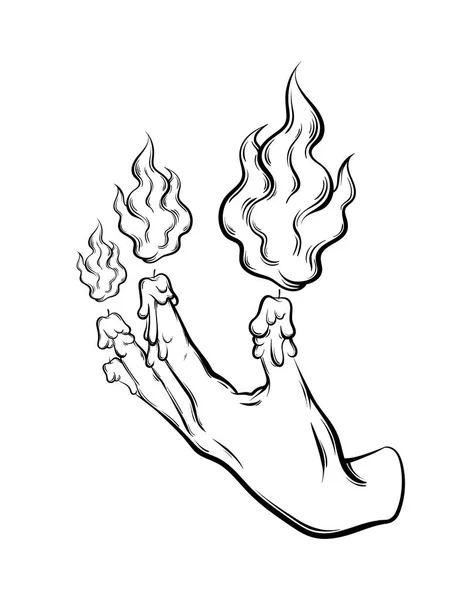 火と人間の手のベクトル手描きイラスト — ストックベクタ