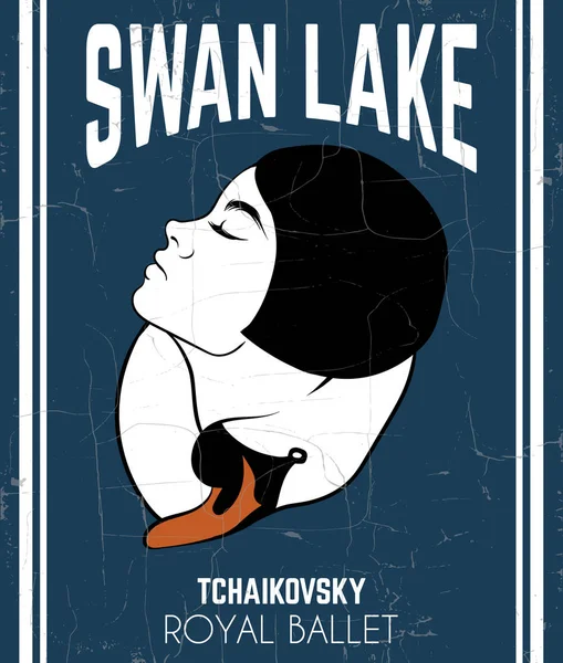 Cartel vectorial "Lago de los cisnes" con ilustración dibujada a mano de la mujer — Vector de stock