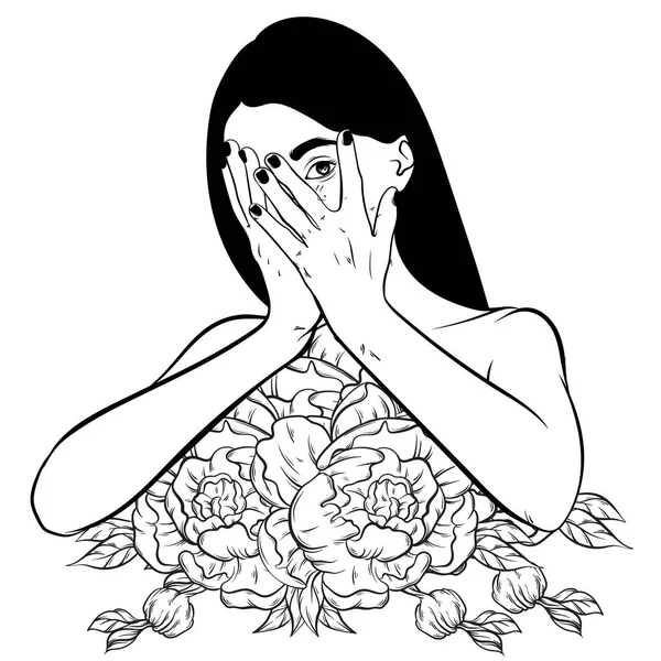 Vector mână desenată ilustrație de fată rușinată — Vector de stoc