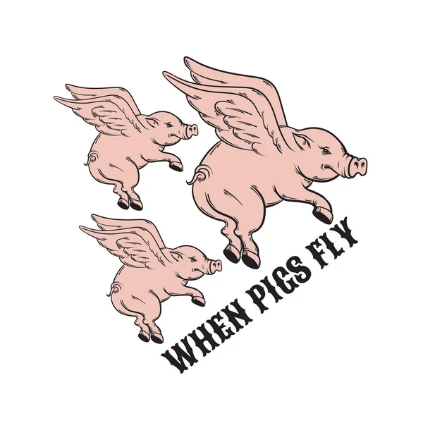 Ilustração desenhada à mão do vetor de porco voador . —  Vetores de Stock
