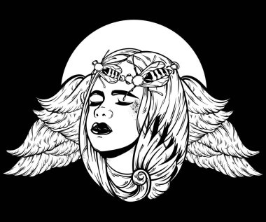 Vektör el güzel genç kızın çizilmiş illusstration