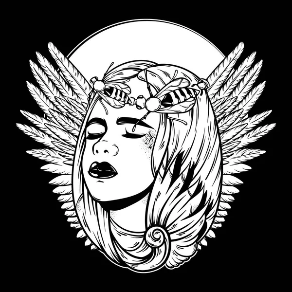 Vektör el güzel genç kızın çizilmiş illusstration