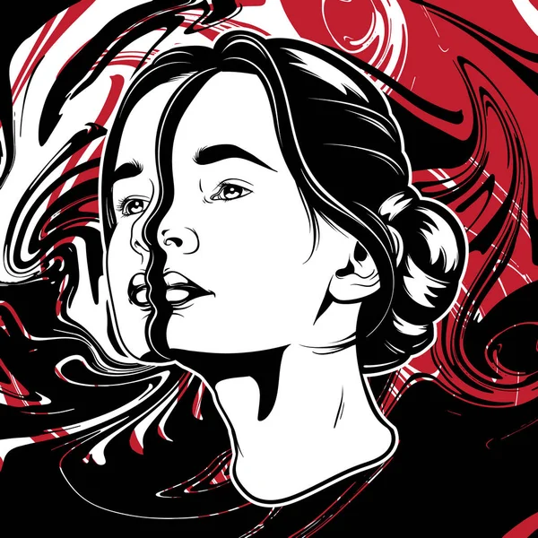 Ilustración Dibujada Mano Vectorial Mujer Hermosa Joven Con Textura Creativa — Vector de stock