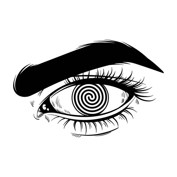 用螺旋形代替瞳孔绘制人眼的逼真插图 纹身艺术品用于 Shirt 纺织品的卡片 印刷品的模板 — 图库矢量图片