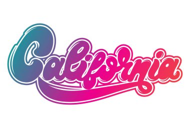 California. Vektör hanwritten yazı 90 's tarzı yaptı. Şablon için kart, poster, afiş, t-shirt, etiket, tekstil, logo için yazdırma.