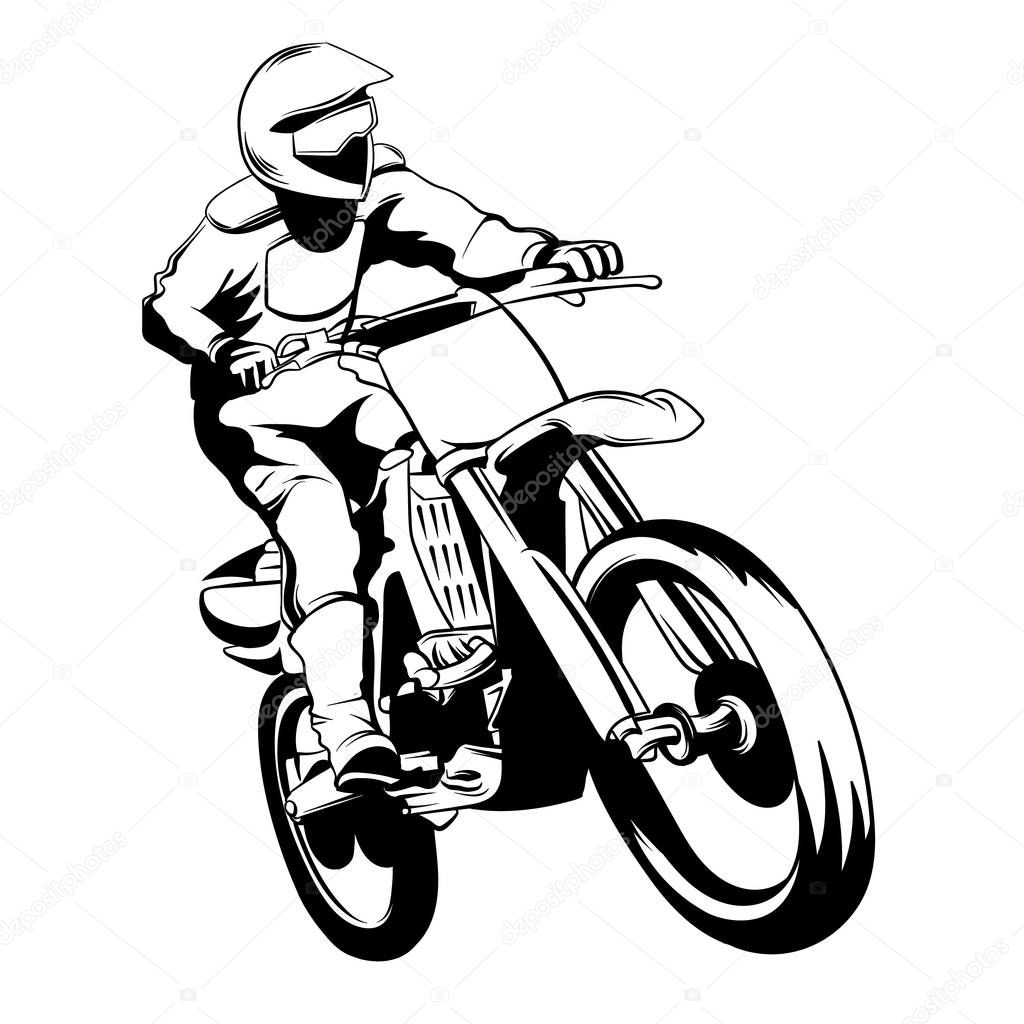 Vector hand drawn illustration of motorcyclist. Tattoo artwork. Template for card, poster, banner, print for t-shirt.