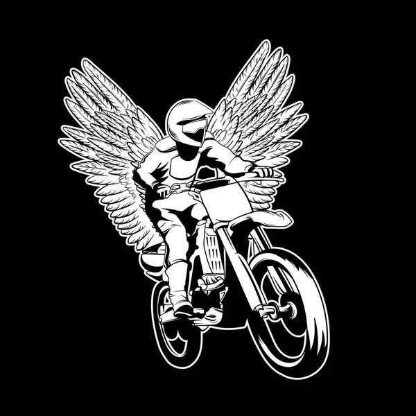 Illustration Vectorielle Dessinée Main Motocycliste Aux Ailes Création Tatouage Modèle — Image vectorielle