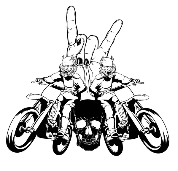 Vector Ilustración Dibujada Mano Del Motociclista Obra Surrealista Del Tatuaje — Vector de stock