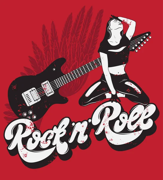 Rock Roll Letras Manuscritas Feitas Estilo Dos Anos Com Textura — Vetor de Stock