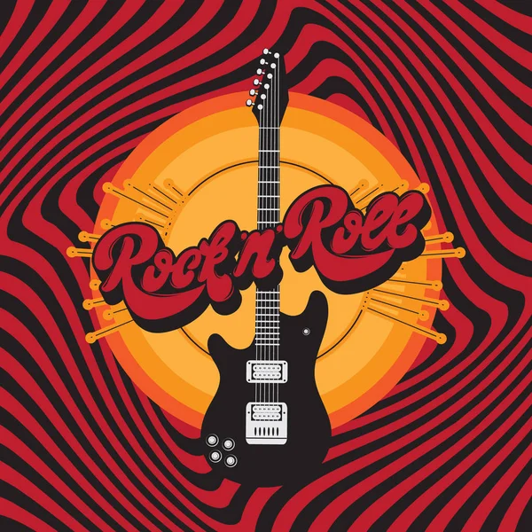 Rock'n' Roll. Gitar kanatları ve el yazısı yazı ile vektör elle çizilmiş çizim. Dövme resimleri. Kartı, poster, afiş, t-shirt, baskı için şablon etiketi.