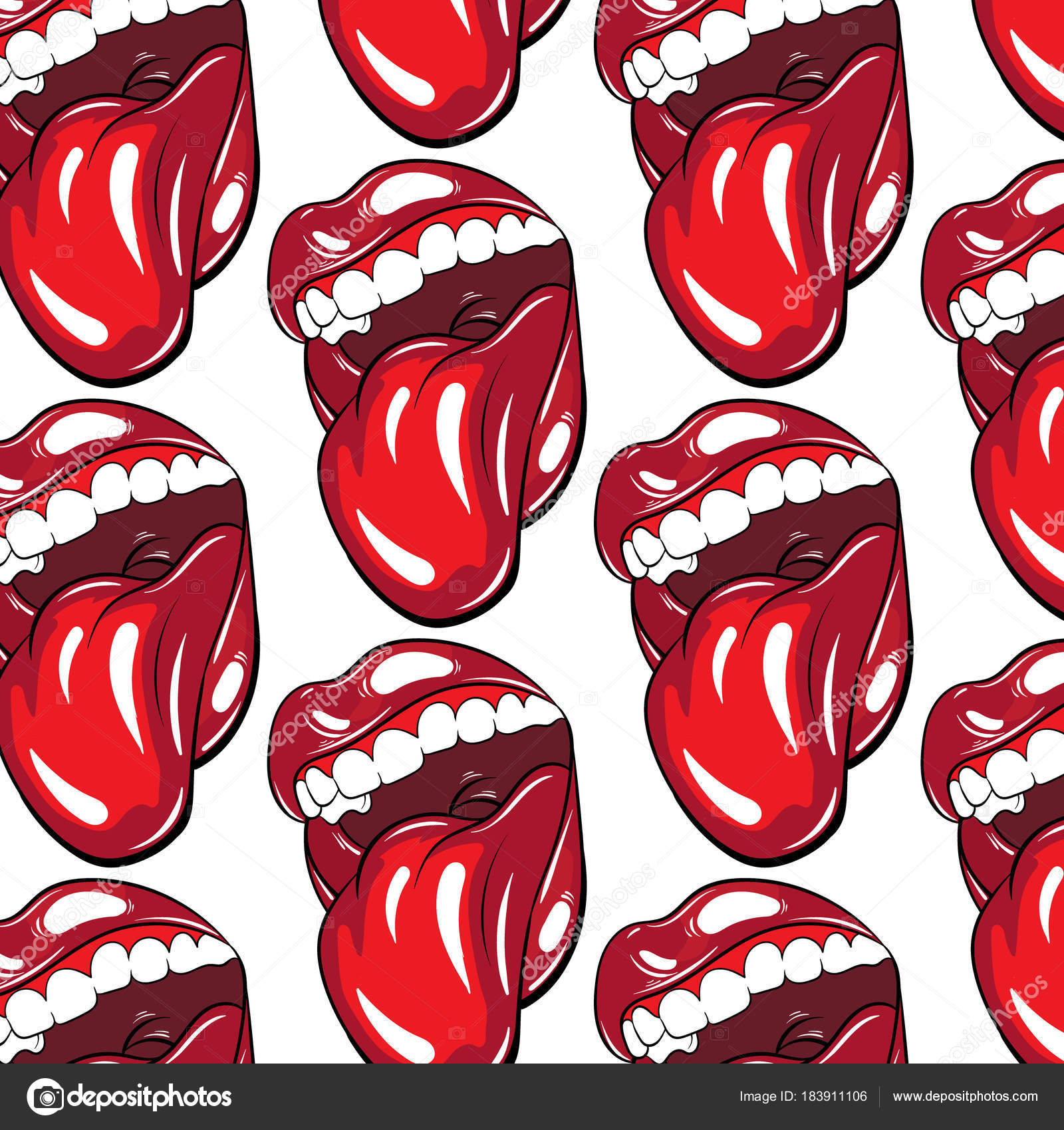 Reticolo colorato con mano disegnata illustrazione della bocca con la lingua Modello per carta poster banner stampa per t shirt — Vettoriali di