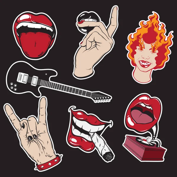 Vektör pimleri ve moda rozetleri çizilmiş topluluğu ver. Şablon kartı, poster, afiş, t-shirt, baskı için logo.