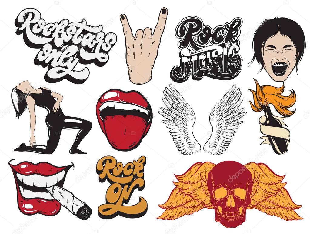 Vector hand drawn collection of pins and fashion badges. Template for card, poster, banner, print for t-shirt, logotype.