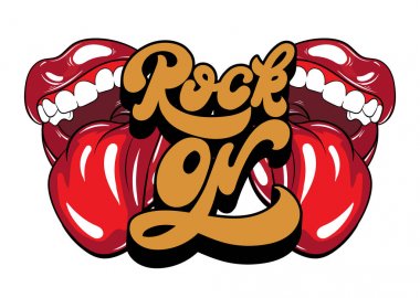 Devam et. Vektör yazı elle çizilmiş çizim dil ile açık ağız ile 90 's tarzında yapılmış el yazısı. Şablon için kart, poster, afiş, etiket, yazdırmak için t-shirt.