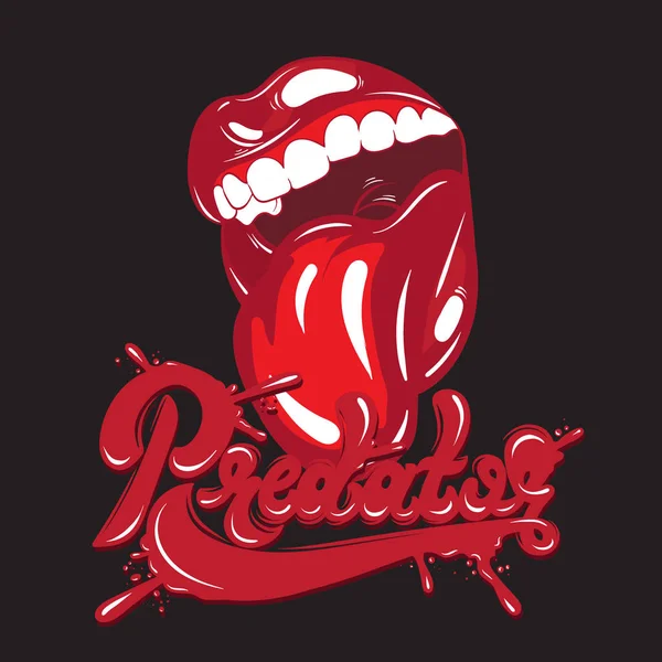 Kan damlaları ile el yazısı benzersiz yazı vektör. İfade el çizim açık ağız ile çizilmiş yazıt. Kartı, poster, afiş, t-shirt için yazdırma için şablon.