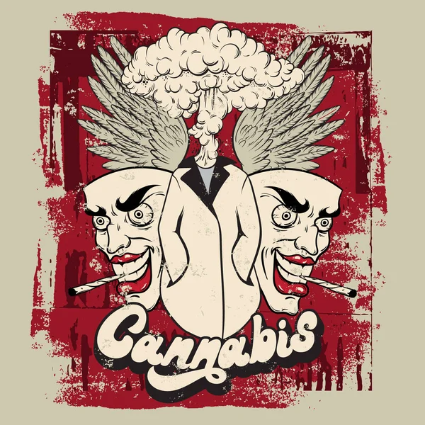 Cannabis Lettrage Vectoriel Manuscrit Illustration Dessinée Main Manteau Avec Éclatement — Image vectorielle