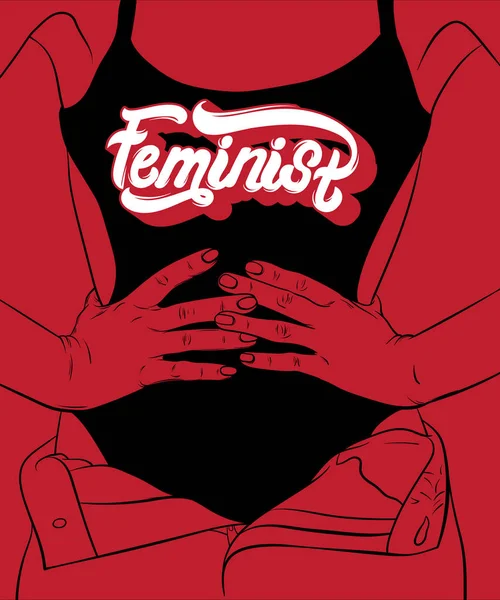 Feministka Vektorové Písmo Ručně Psané Ručně Tažené Ilustrace Dívky Plavkách — Stockový vektor