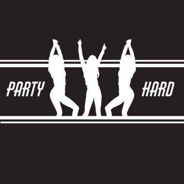 Parti zor. Kızlar dans siluetleri vektör poster. Kart, bunner, t-shirt baskı için şablon. 