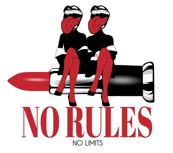 Żadnych Zasad Żadnych Ograniczeń Wektor Ręcznie Rysowane Ilustracji Dziewcząt Czerwoną — Wektor stockowy
