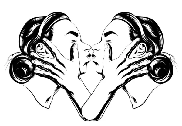 Illustrazione Disegnata Mano Vettoriale Due Amici Baci Isolati Disegno Creativo — Vettoriale Stock