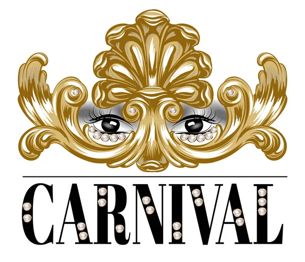 Carnaval Vector Hand Getekend Illustratie Van Ogen Masker Met Parels — Stockvector