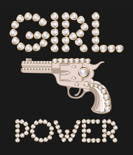 Potere Femminile Illustrazione Vettoriale Disegnata Mano Pistola Con Perle Isolate — Vettoriale Stock