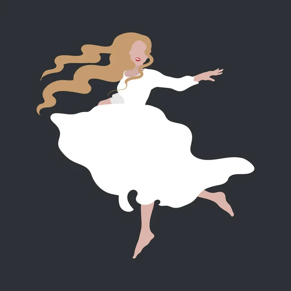 白いロングドレスに身を包んだ少女のベクトル手描きファッションイラスト カード ポスター バナー Tシャツ バッジ パッチ用のテンプレート — ストックベクタ