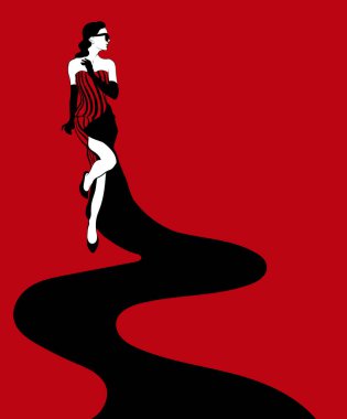 Vector hand drawn illustration of girl in maxi dress isolated. Creative artwork. Template for card, poster, banner, print for t-shirt, pin, badge, patch.