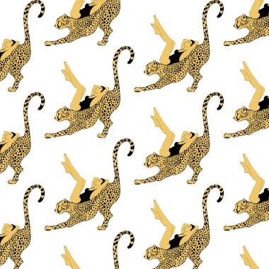 Uzayan çitaya elle çizilmiş bir kızın vektör deseni izole edilmiş. Kart, poster, afiş, tişört, etiket, yama için baskı şablonu.