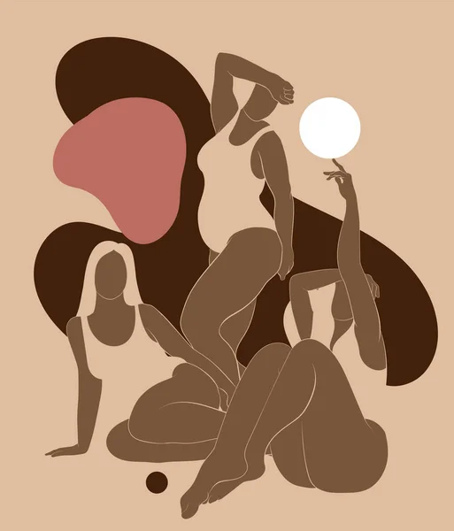 İzole edilmiş kızların minimalist çizimi. Soyut şekilli yaratıcı sanat eserleri. Kartpostal, poster, afiş, tişört, etiket, yama için baskı şablonu.