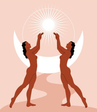 İzole edilmiş kadınların vektör el çizimi. Yaratıcı sanat eserleri. Kart, poster, afiş, tişört, rozet, yama için baskı şablonu.